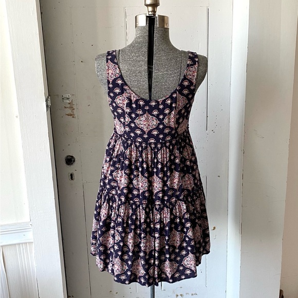 American Eagle Outfitters Boho Hippie Print Tiered Baby Doll Mini Dress Top - Picture 8 of 14